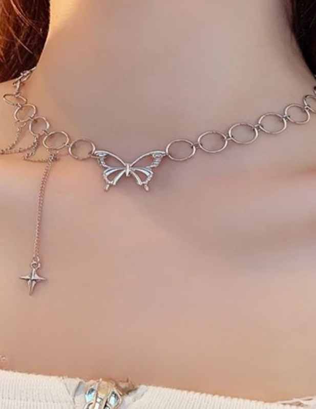 Butterfly Choker Necklace Silver
