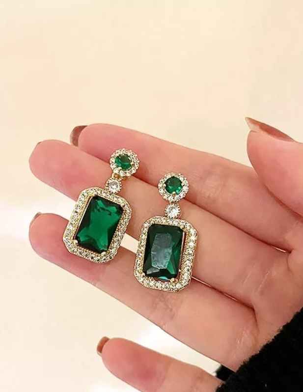 Green Stone Gold Earrings buy now