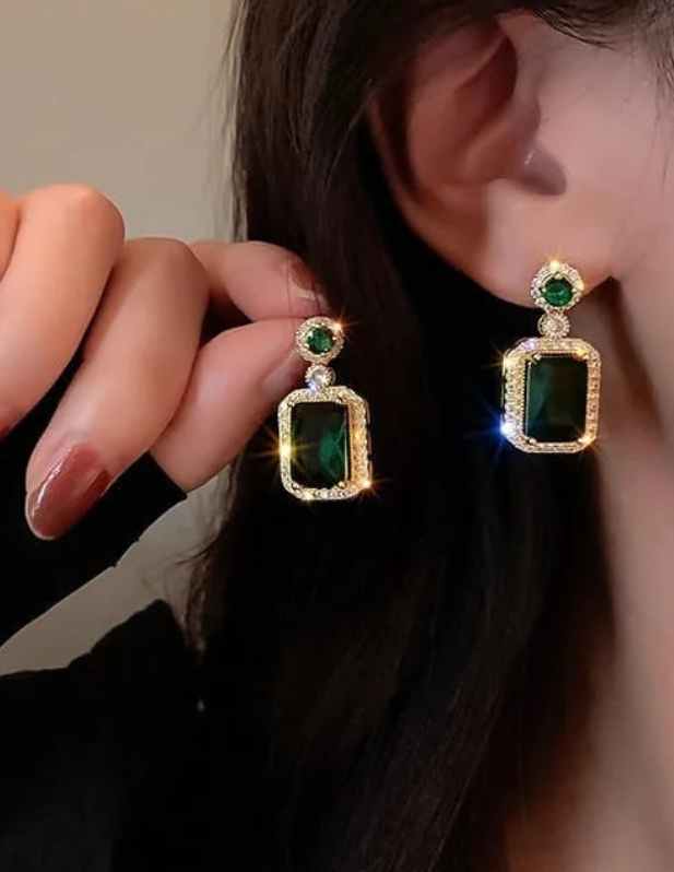 Green Stone Gold Earrings shop now