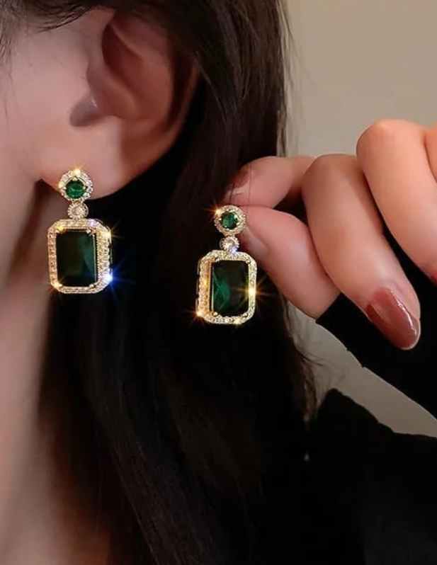 Green Stone Gold Earrings buy now