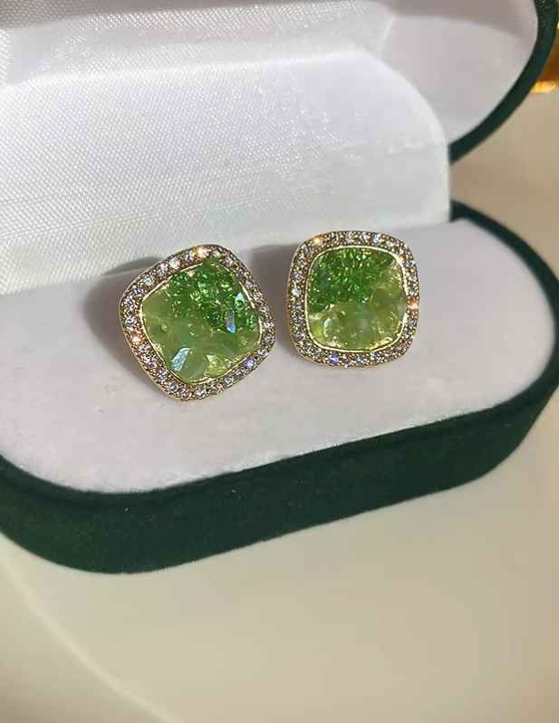 Large Green Stone Earrings