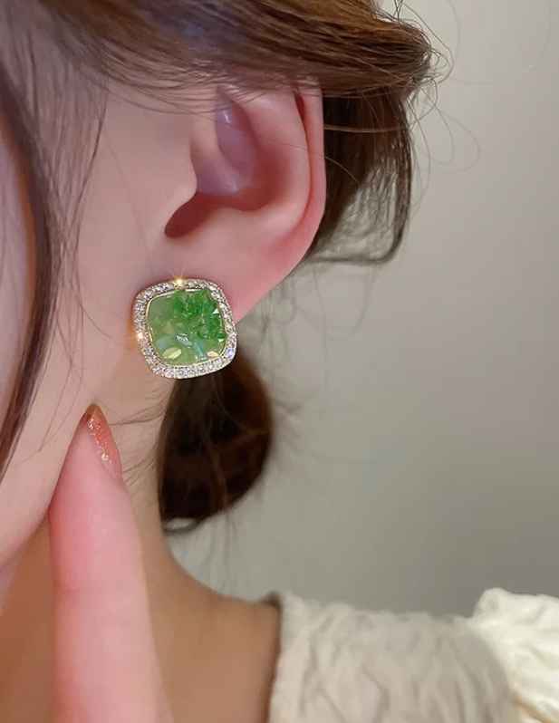 Large Green Stone Earrings