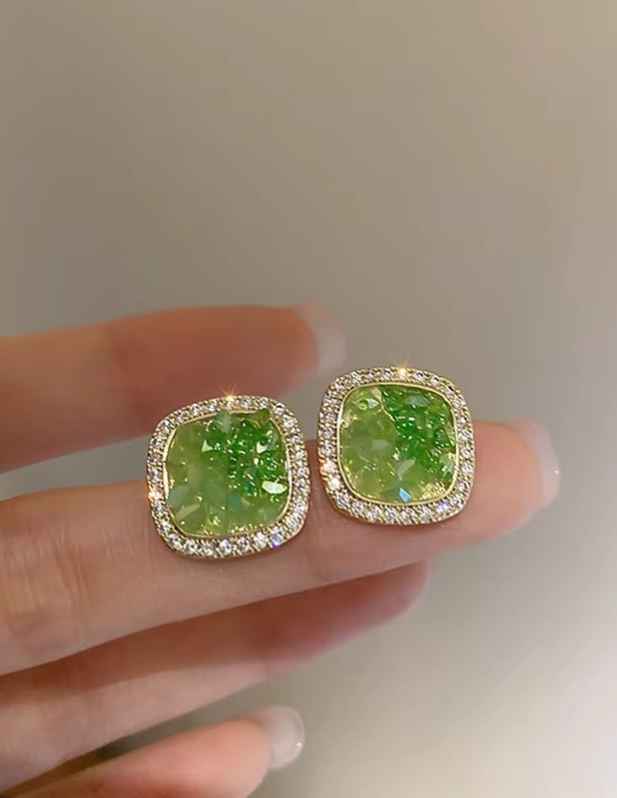 Large Green Stone Earrings