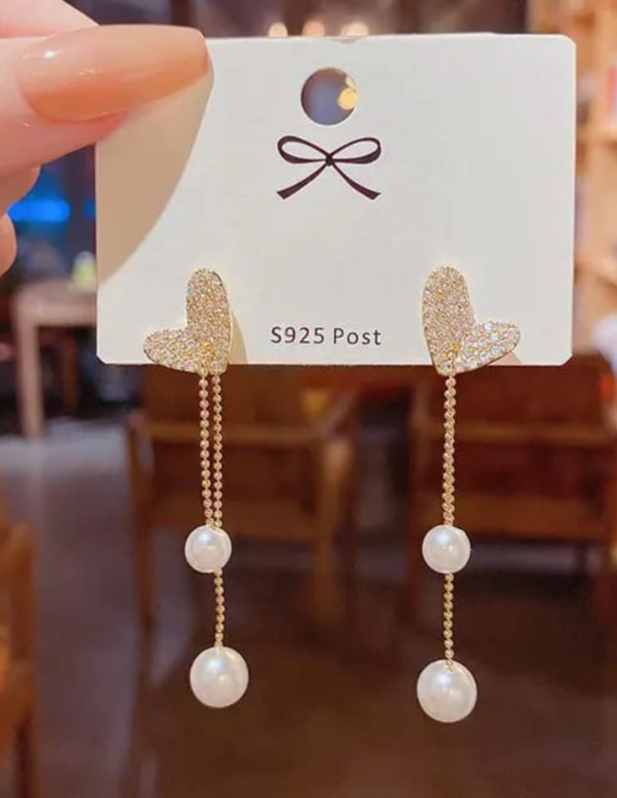 Long Heart Pearl Earrings