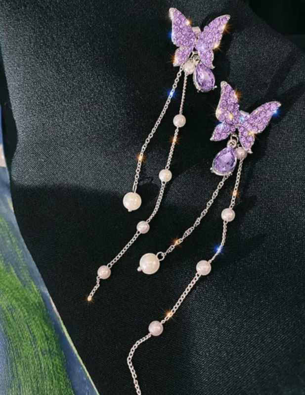 Long Purple Butterfly Earrings