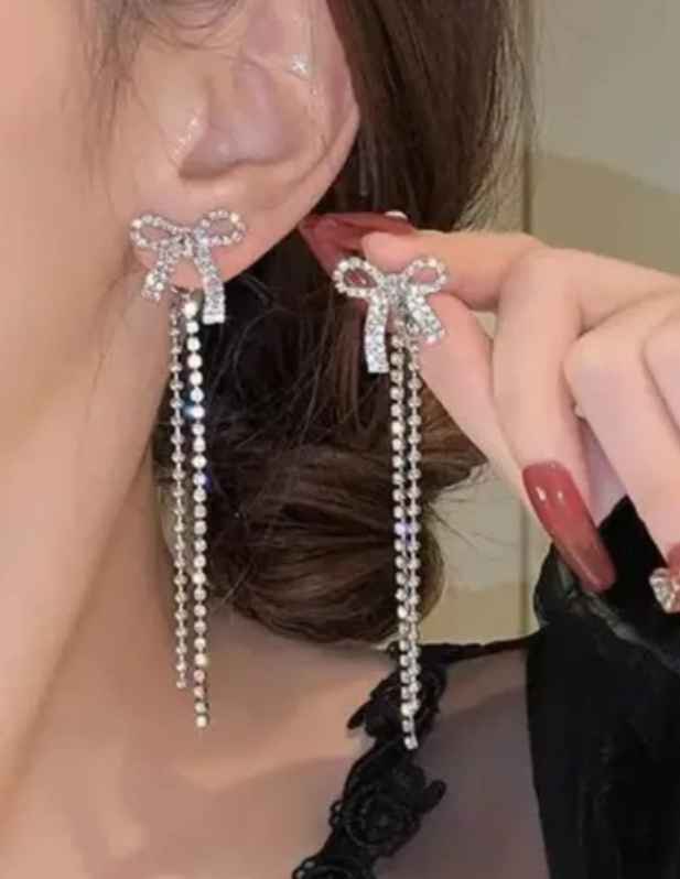 Long Ribbon Bow Earrings at wooshanta