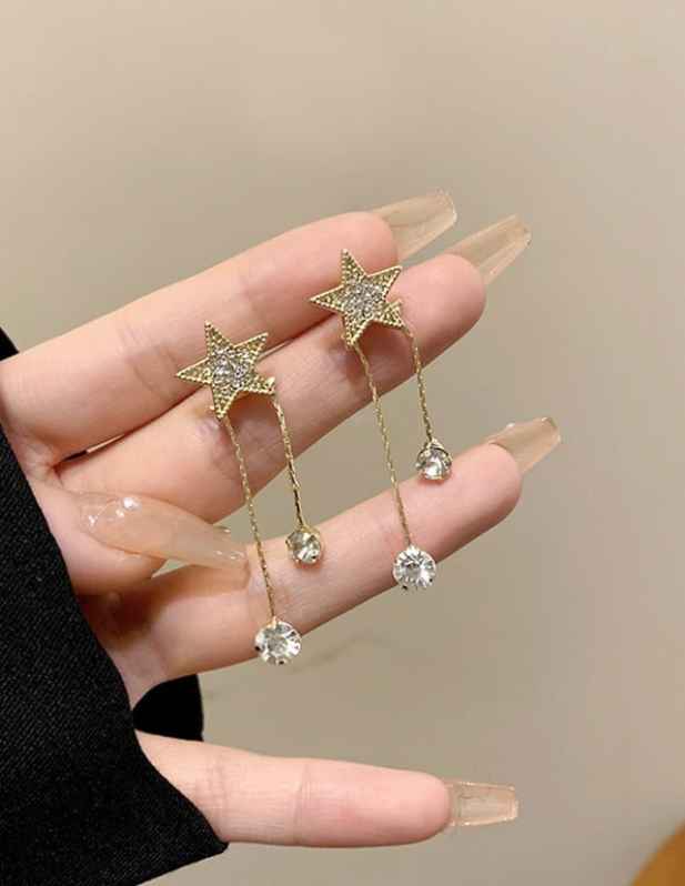 Modern White Stone Earrings Gold