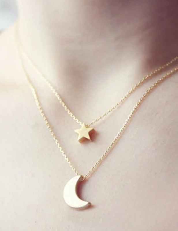 Moon And Star Pendant Necklace gold