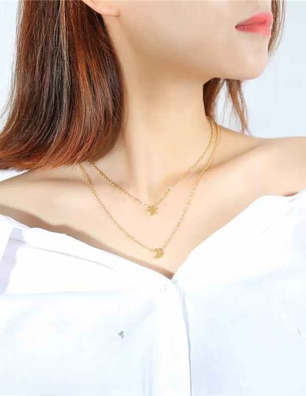 Moon And Star Pendant Necklace gold