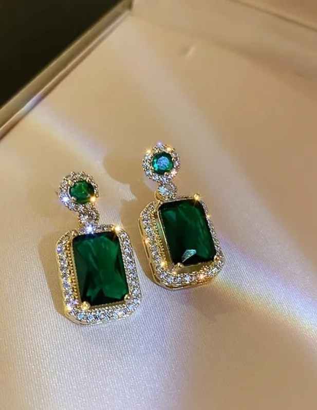 Green Stone Gold Earrings buy now