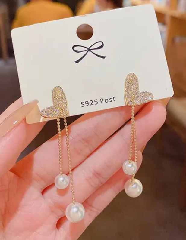 Long Heart Pearl Earrings