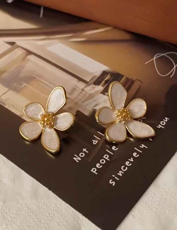 White Floral Earrings