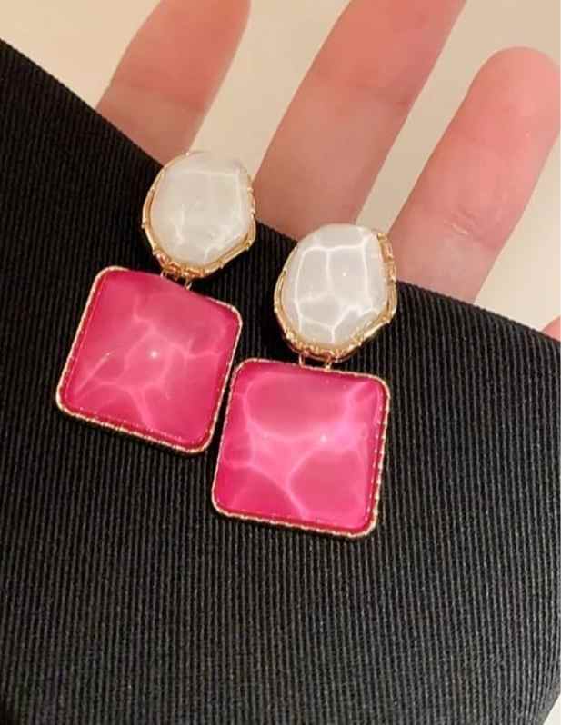 Pink And White Stone Earrings