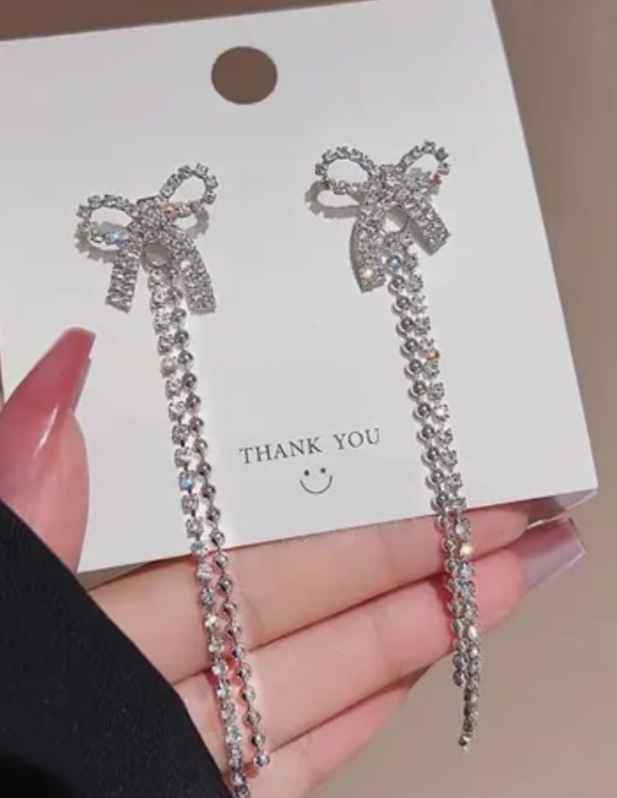 Long Ribbon Bow Earrings at wooshanta