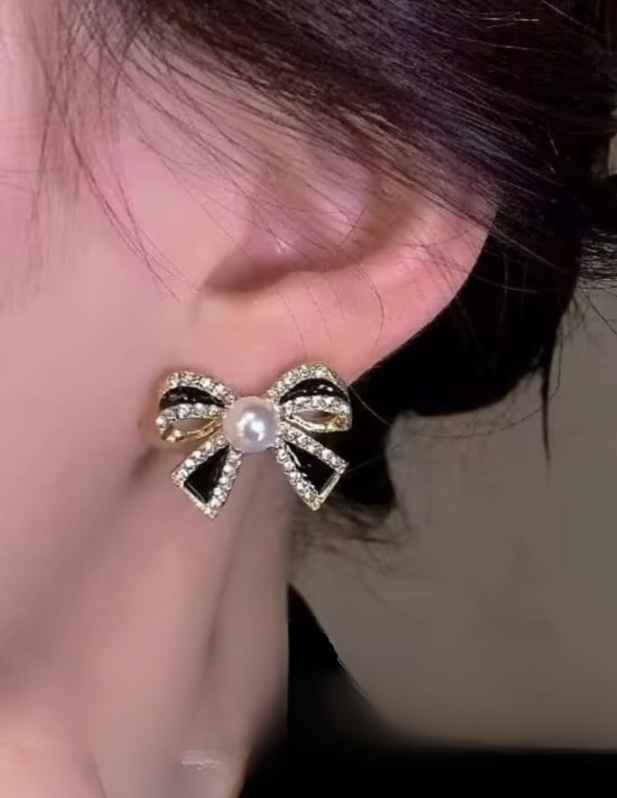White Stone Bow Earrings buy at wooshanta