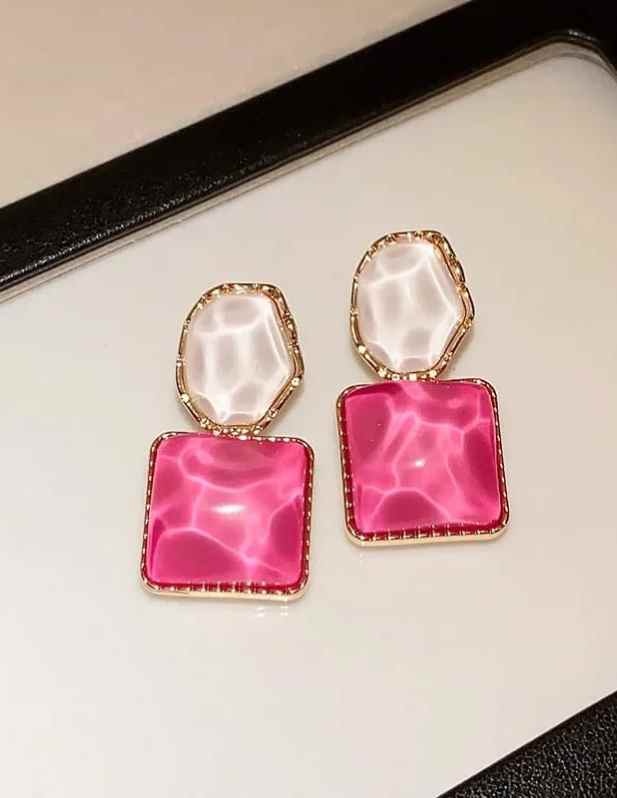 Pink And White Stone Earrings