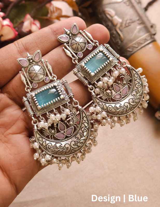Antique Chandbali Earrings white