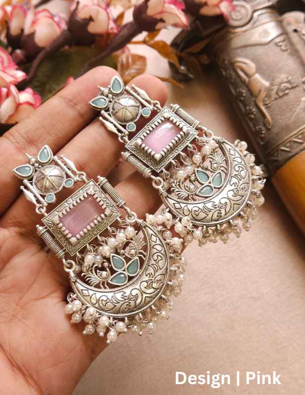 Antique Chandbali Earrings white
