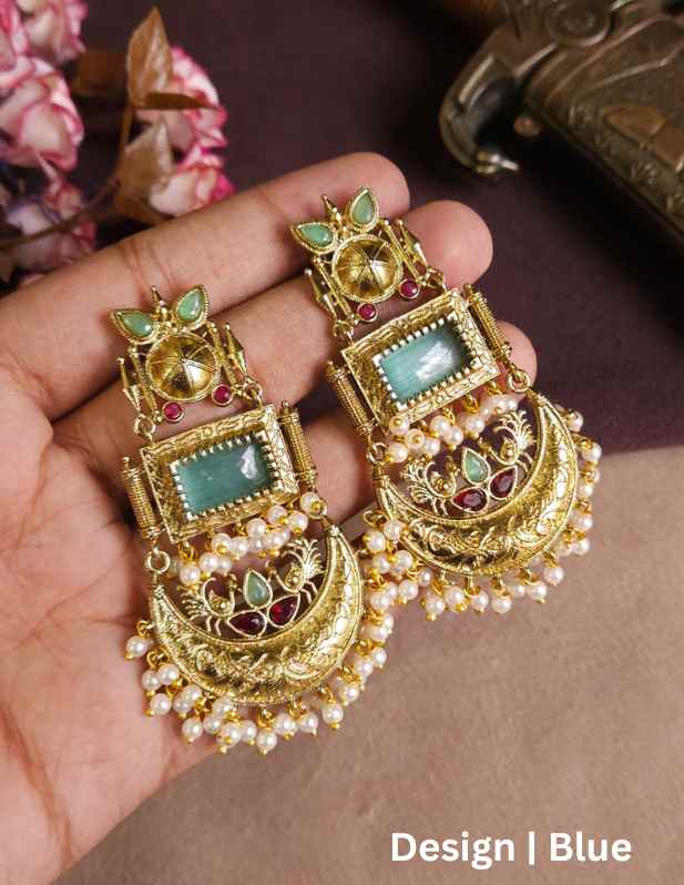 Antique Polish Chandbali Earrings maroon