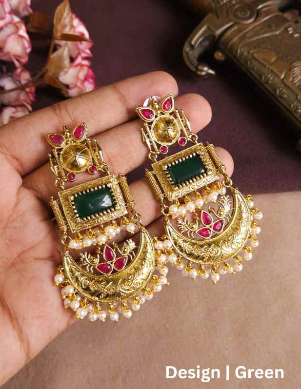 Antique Polish Chandbali Earrings maroon