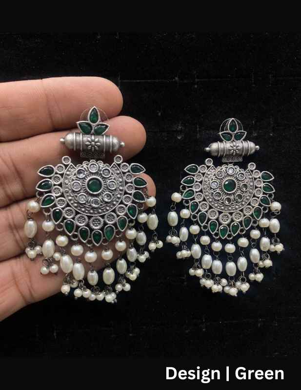 Beaded Oxidised Earrings maroon