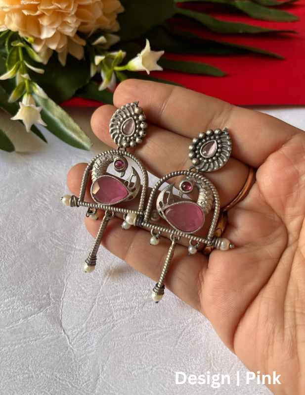 Daily Wearing Oxidised Earrings maroon