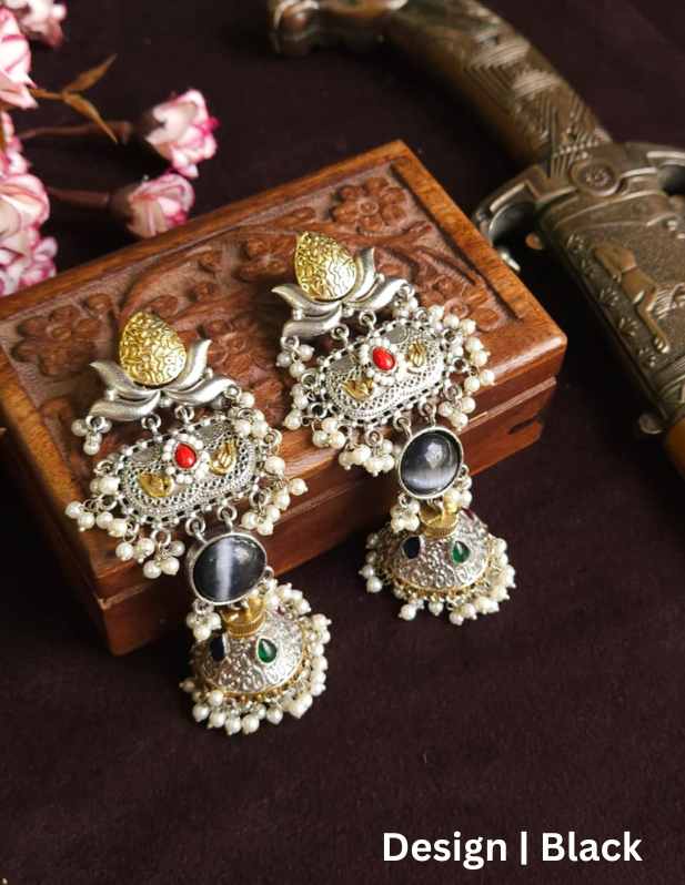 Dual Tone Jhumkas Earrings white
