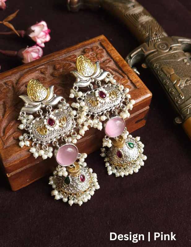 Dual Tone Jhumkas Earrings white