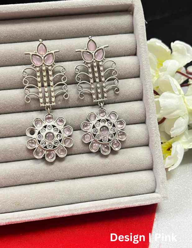 Fancy Oxidized Earrings white