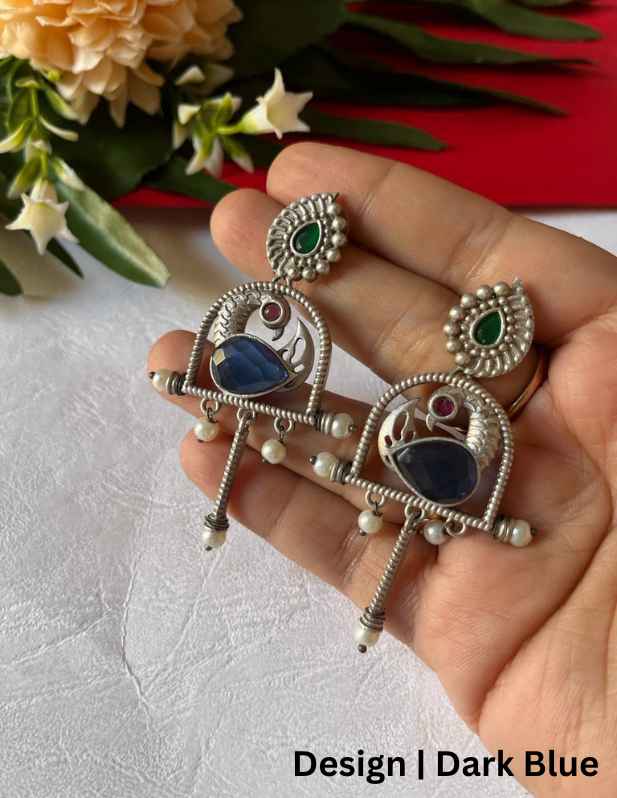 Fancy Peacock Jhumka Earrings white