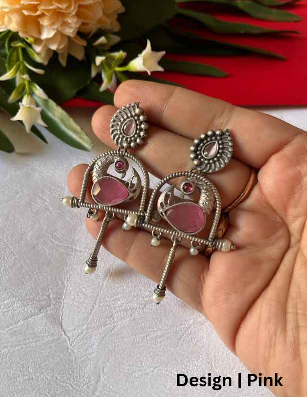 Fancy Peacock Jhumka Earrings white