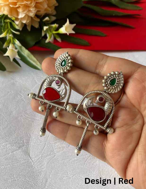 Fancy Peacock Jhumka Earrings white
