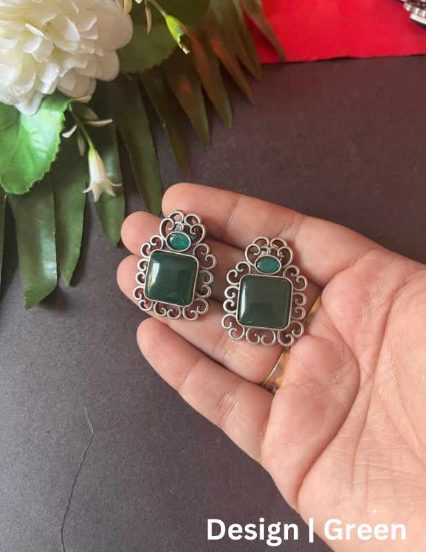 Fancy Single Stone Earrings maroon