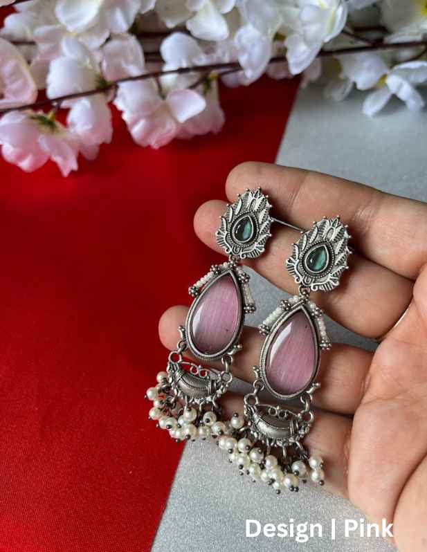 Long Oxidised Earrings For Women maroon