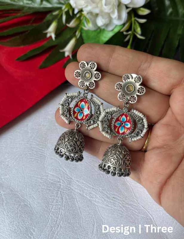 Long Oxidised Jhumka Earrings one