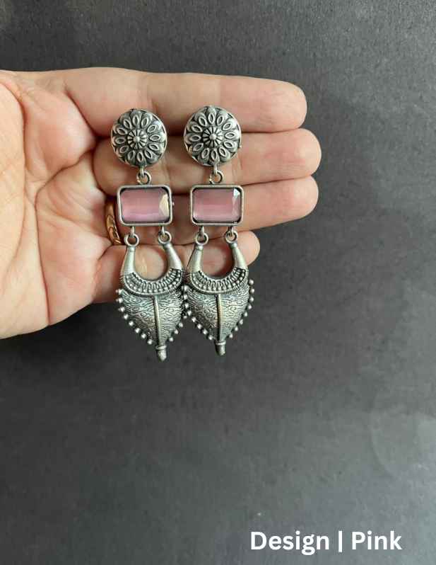 Oxidised Antique Earrings For Women maroon