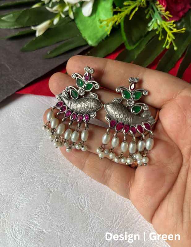 Oxidised Fish Earrings white