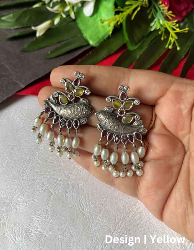 Oxidised Fish Earrings white