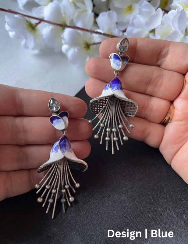 Oxidised Flower Earrings red
