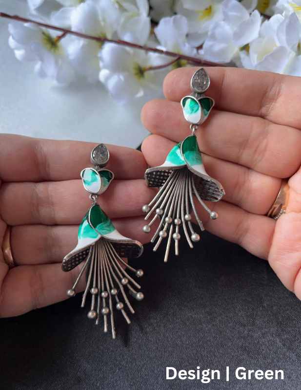 Oxidised Flower Earrings red