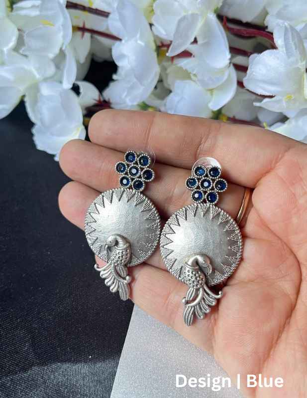Oxidised Peacock Earrings maroon