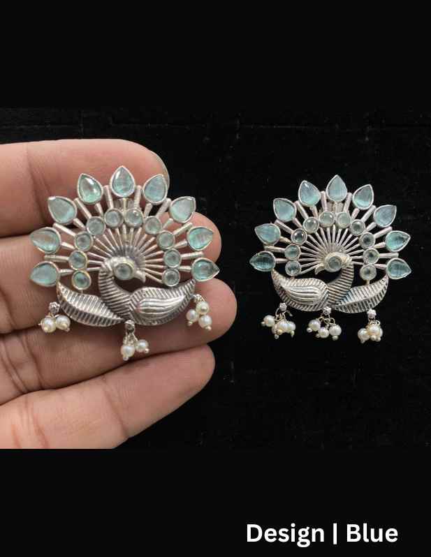 Peacock Oxidised Earrings white