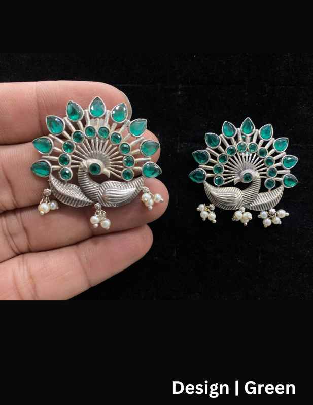 Peacock Oxidised Earrings white