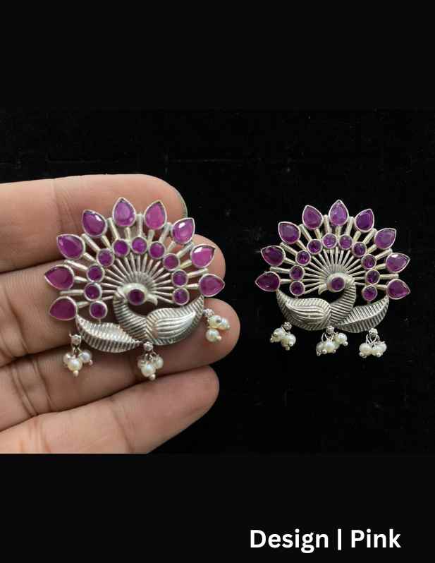 Peacock Oxidised Earrings white