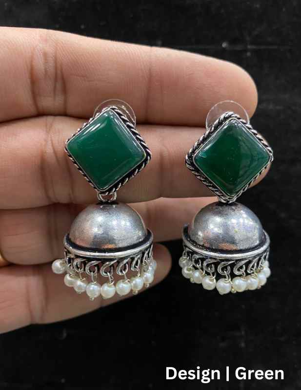 Stone Jhumka Earrings orange