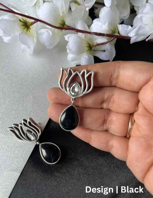 Stone Lotus Earrings maroon