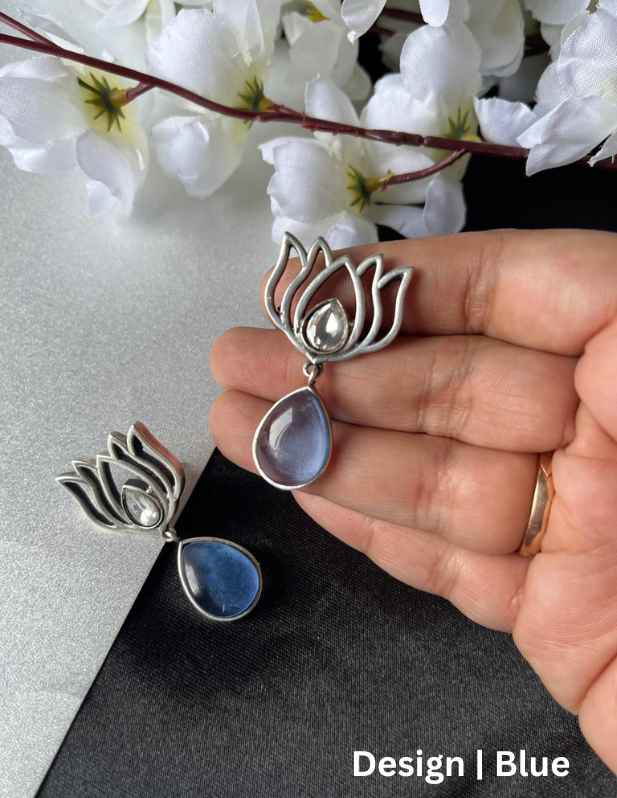 Stone Lotus Earrings maroon