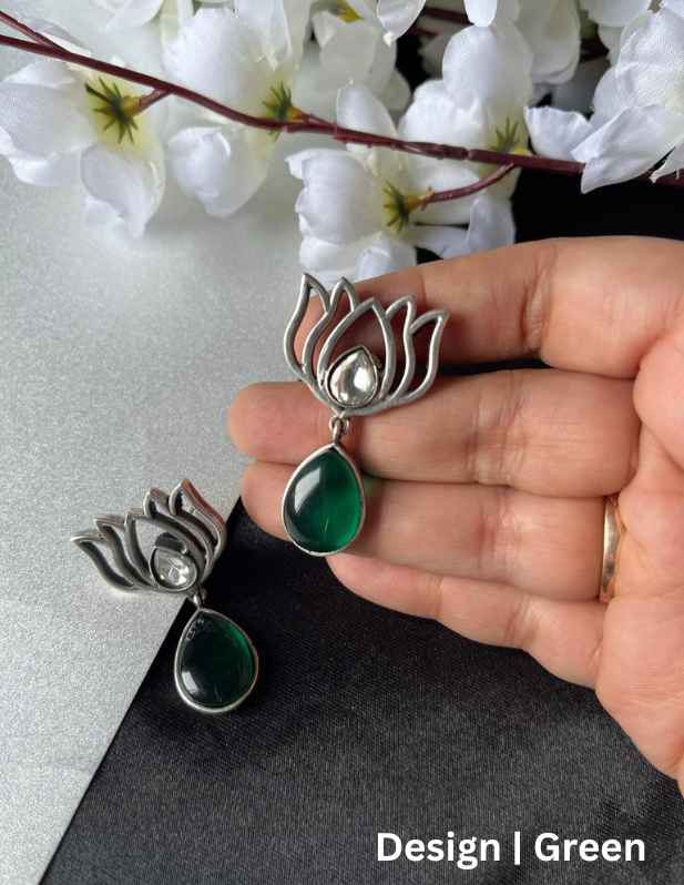 Stone Lotus Earrings maroon