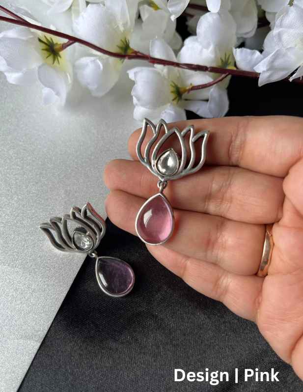 Stone Lotus Earrings maroon