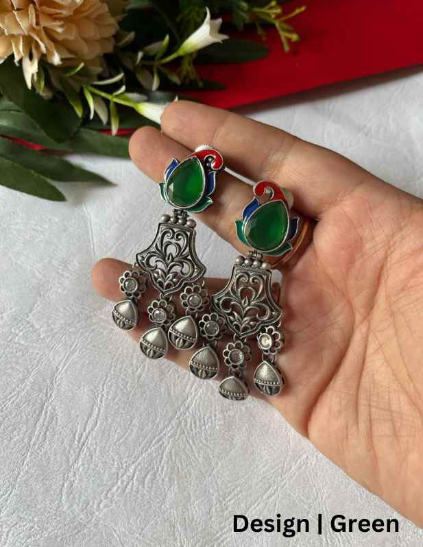 Stone Oxidised Jhumka Earrings black